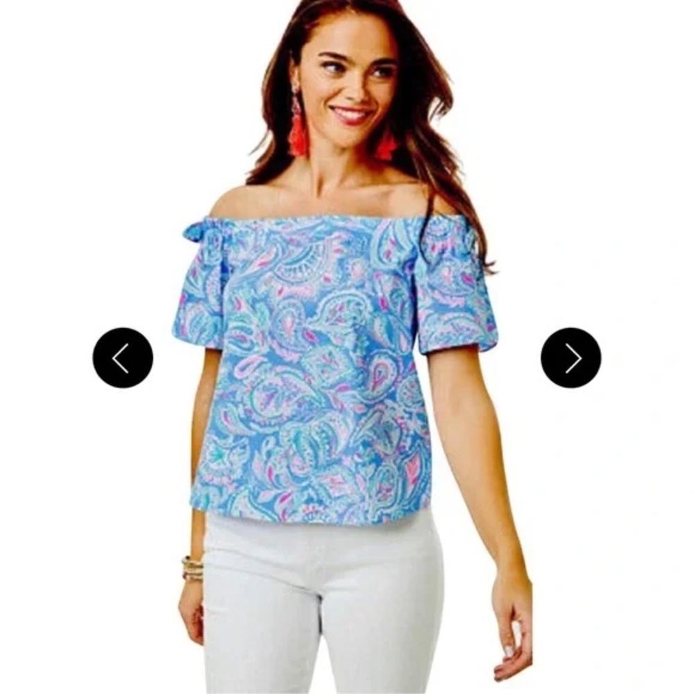 Lilly Pulitzer Pink Puff Sleeve Ruffled Blouse